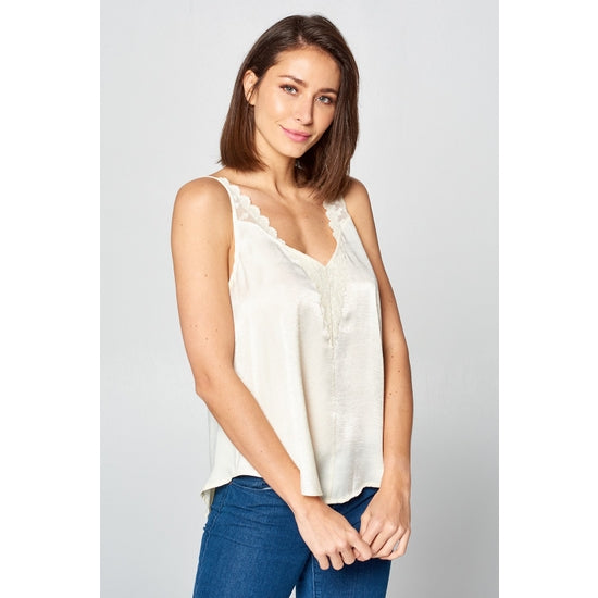 Solid Satin V-neck Spaghetti Strap Cami