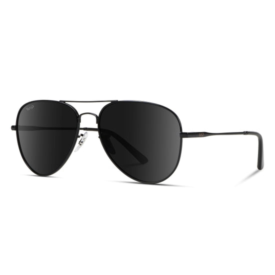 Full black polarized classic metal frame aviator sunglasses, all black frame and black lens, polarized